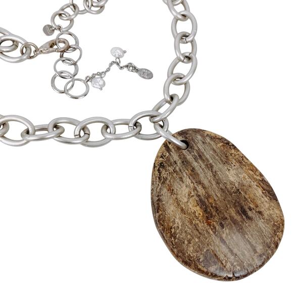 VTG Signed Furla Italy Earthy Pendant Necklace Chunky Silver Tone Chain, Pearls - Picture 1 of 10